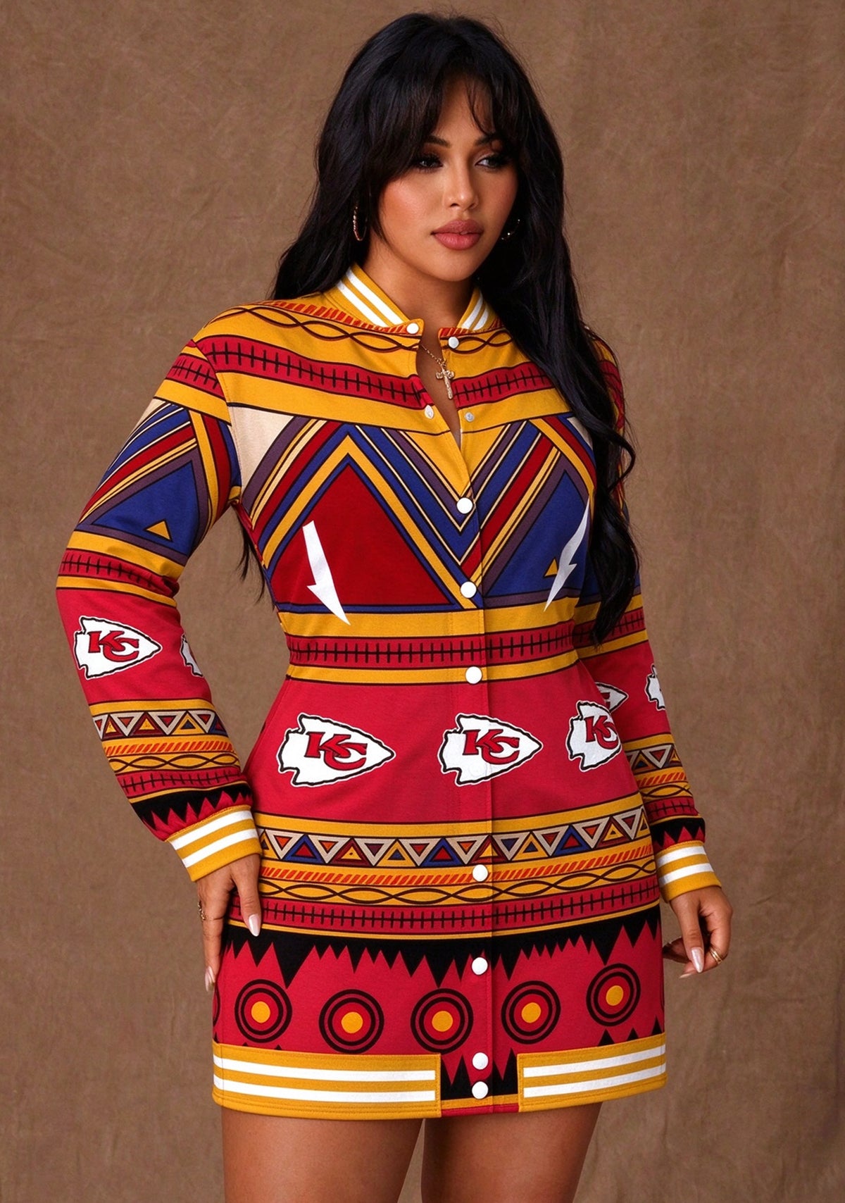 Women's Kansas City Chiefs Tribal Geometric Button Down Jacket Dress Main image