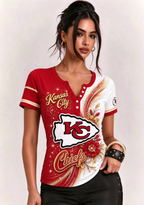Women Kansas City Chiefs Floral Henley T-Shirt