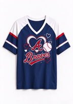 Women Atlanta Braves Heart Baseball Graphic V-Neck T-Shirt