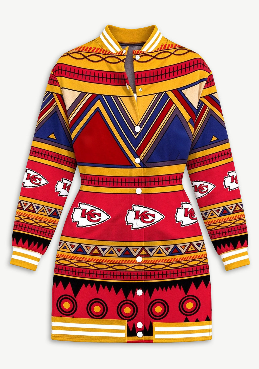 Women's Kansas City Chiefs Tribal Geometric Button Down Jacket Dress