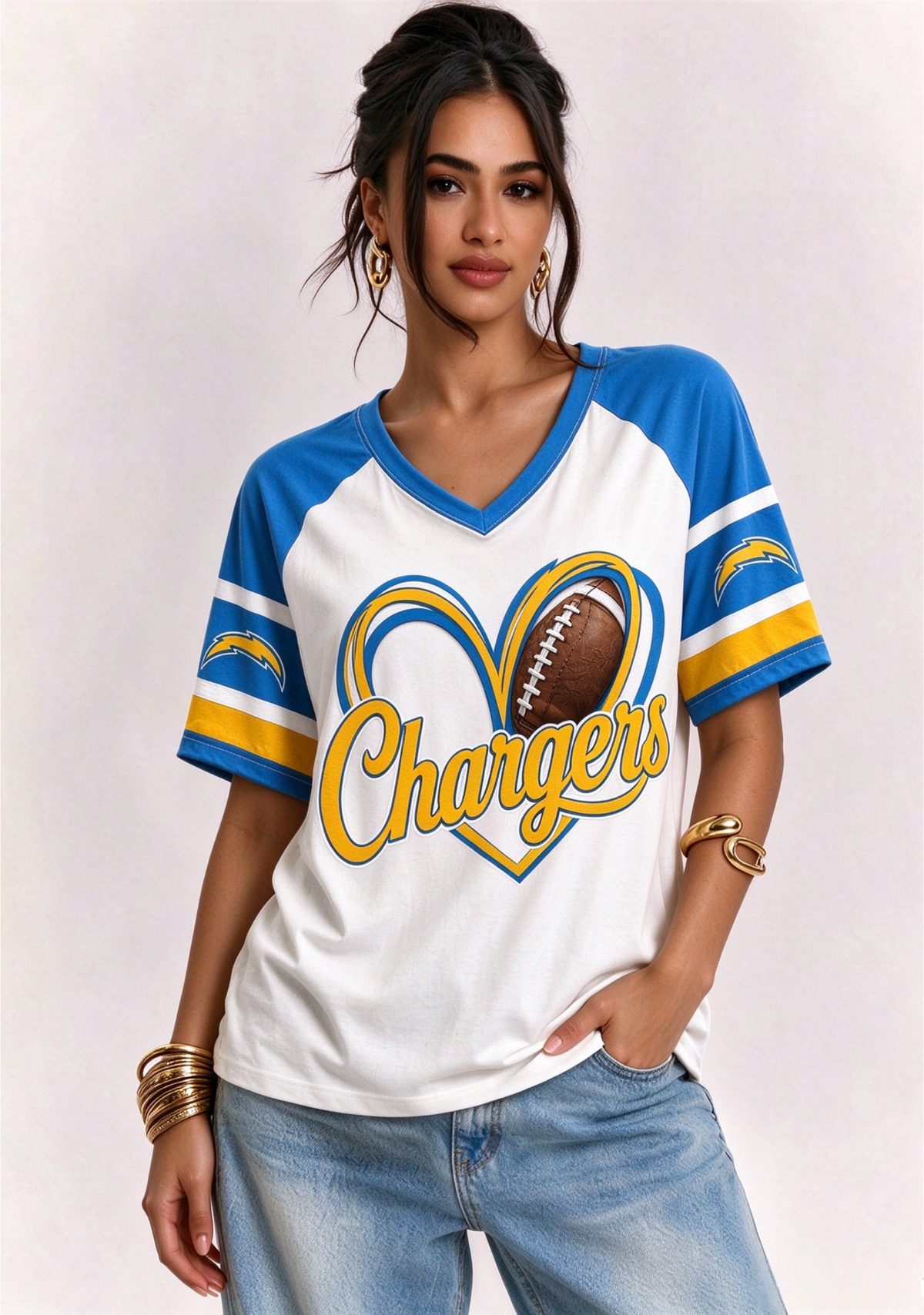 Women Los Angeles Chargers Heart Graphic V-Neck Fan T-Shirt Main image