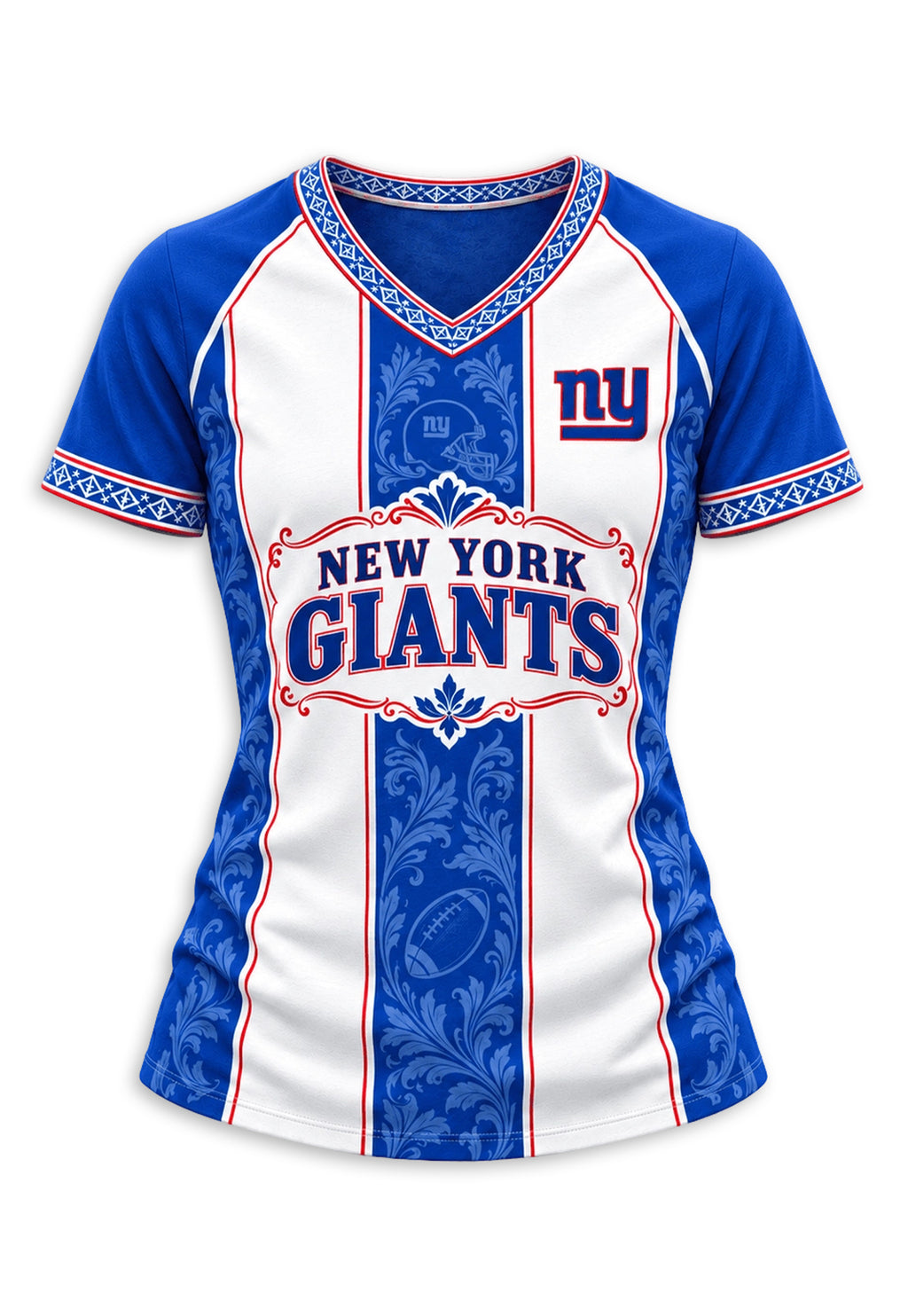 Women's New York Giants Floral Baroque Striped V-Neck T-Shirt