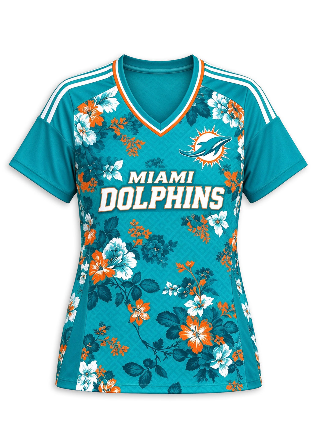 Women's Miami Dolphins Floral V-Neck T Shirt