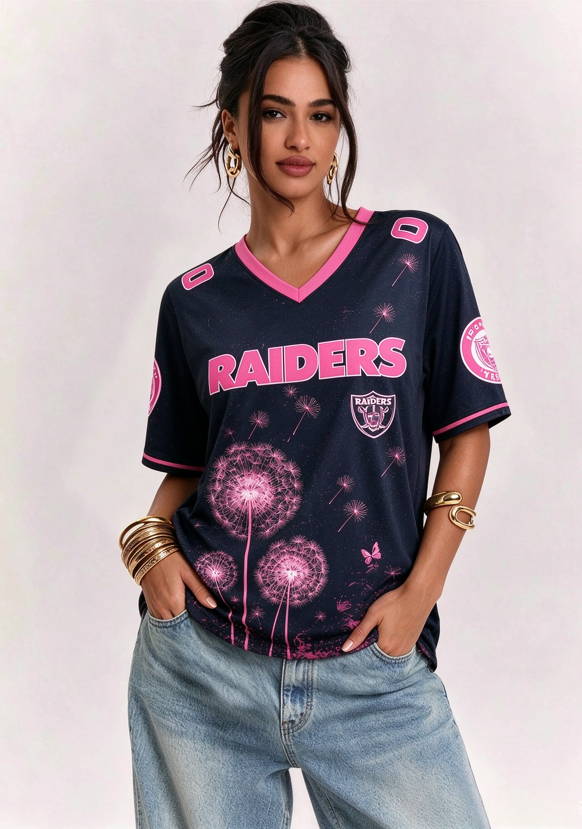 Las Vegas Raiders Breast Cancer Awareness Dandelion V-Neck T-Shirt Main image