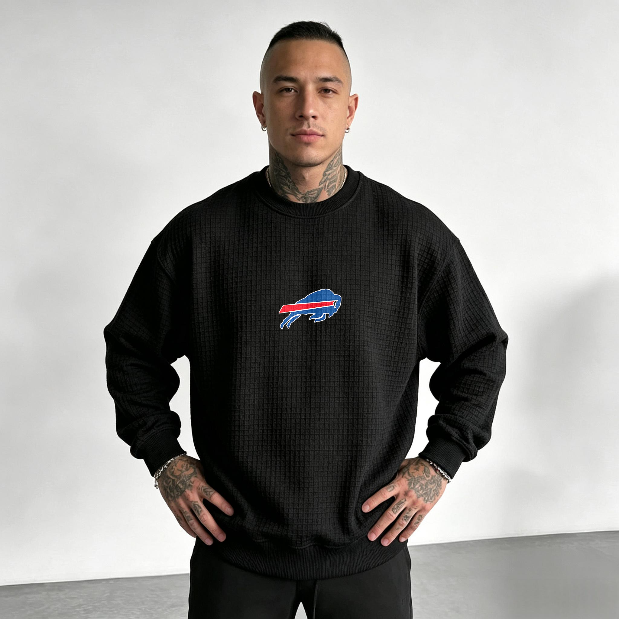 Buffalo Bills Helmet Waffle Knit Crewneck Sweatshirt Secondary image