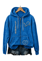 Detroit Lions Women Heart Football Graphic Zip Up Hoodie
