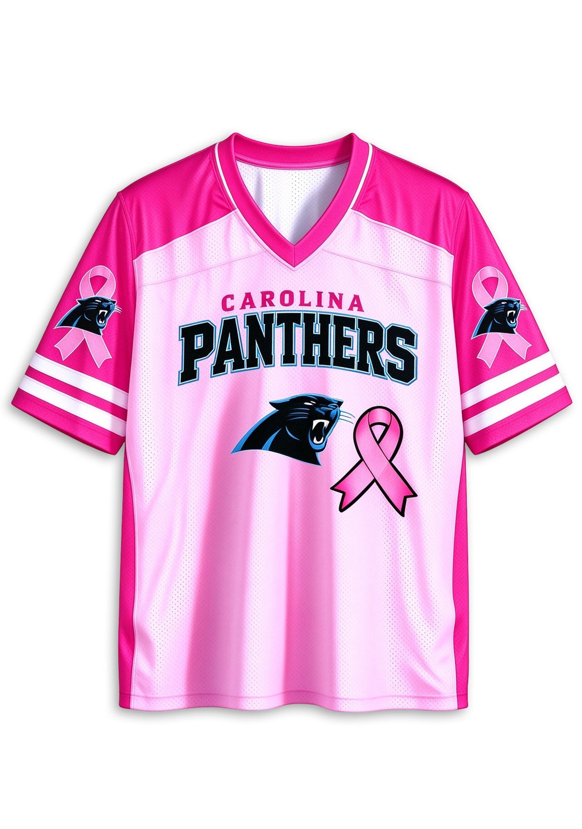 Women Carolina Panthers Breast Cancer Awareness Pink Ribbon Mesh Jersey