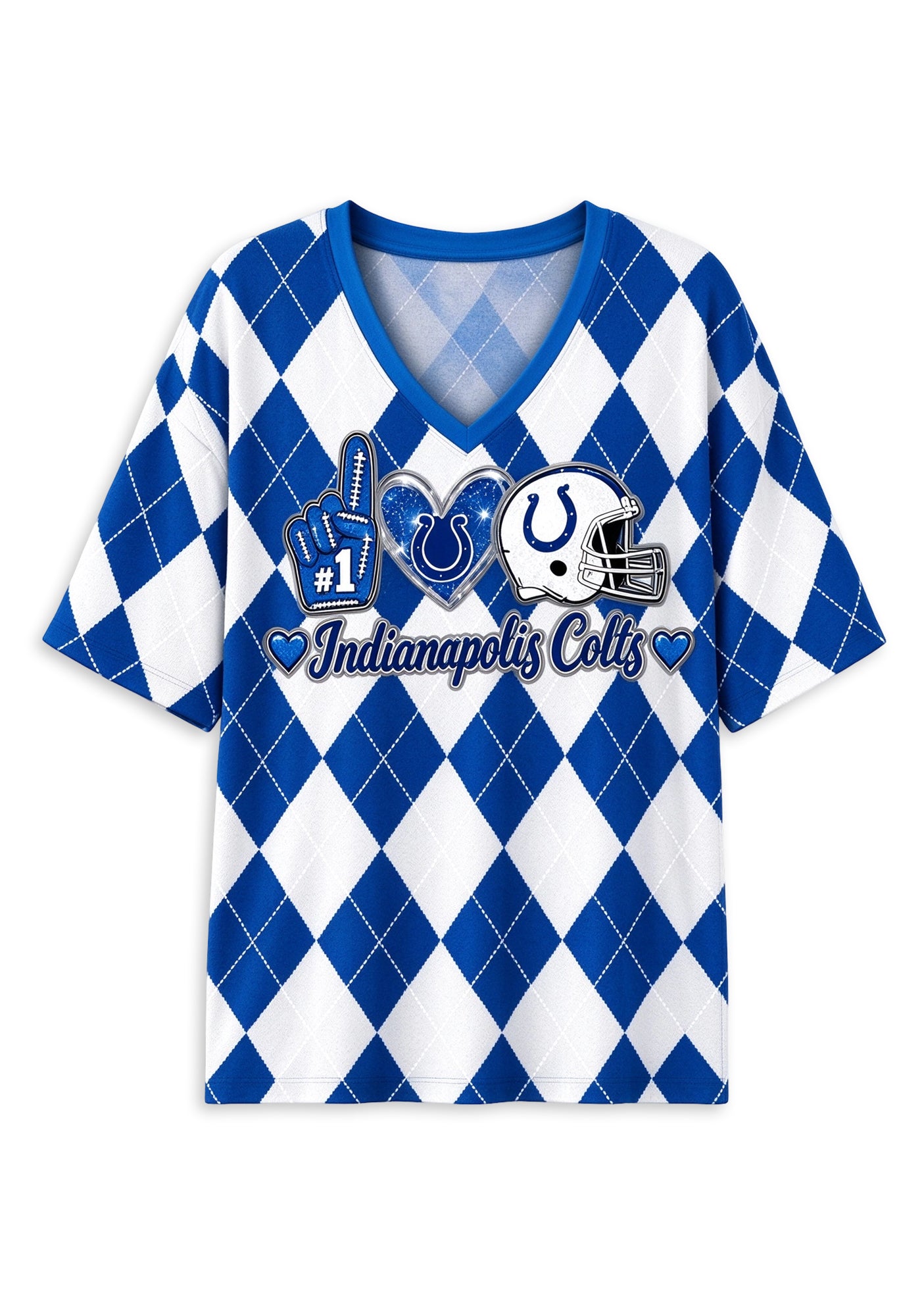 Women's Indianapolis Colts Argyle #1 Fan Heart Helmet V-Neck T-Shirt Secondary image