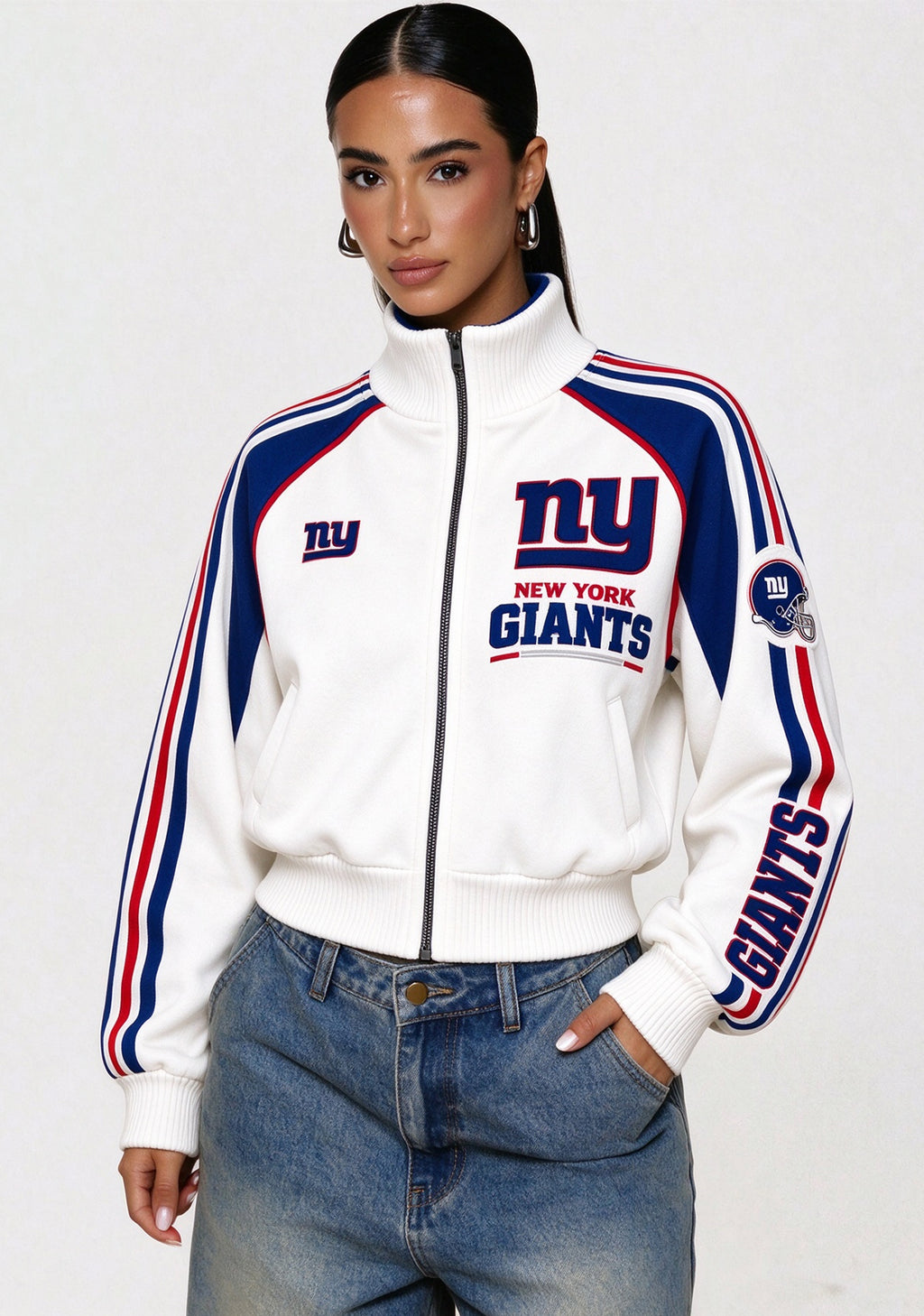Women's New York Giants Cropped Zip Up Track Jacket
