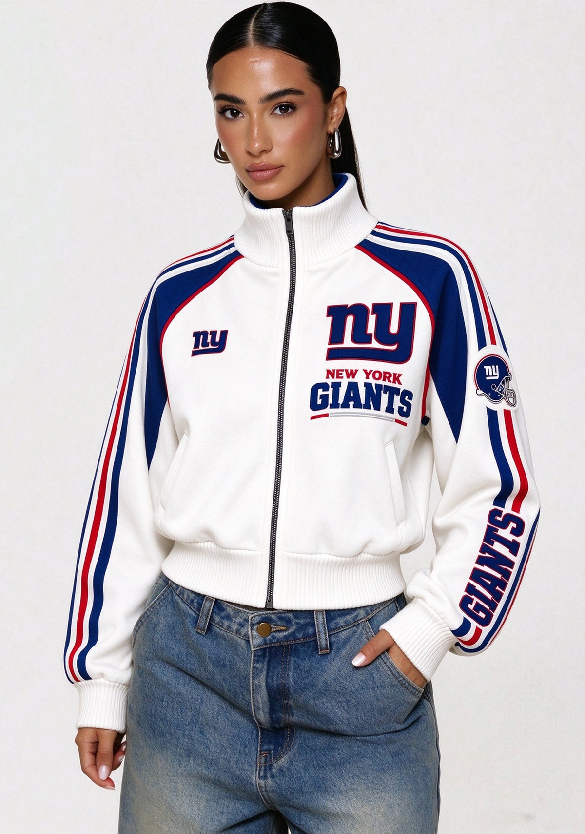 Women's New York Giants Cropped Zip Up Track Jacket