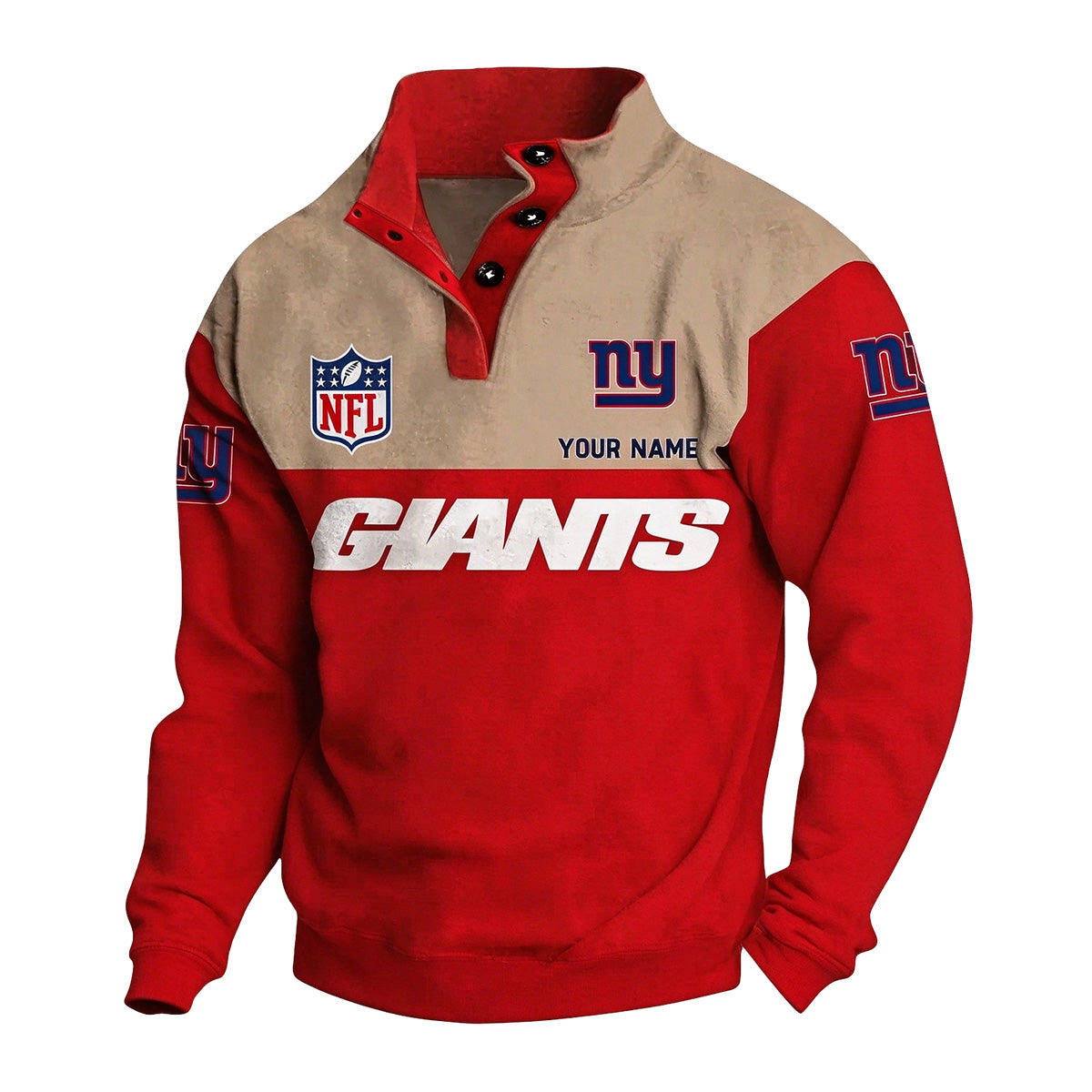 Men's New York Giants Button Mock Neck Sweatshirt