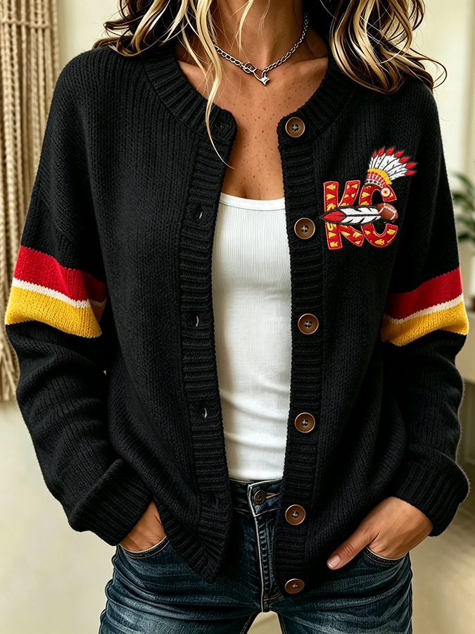 Women'S Casual Football Plant Knitted Cardigan Top