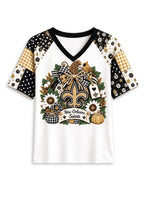 Women's New Orleans Saints Patchwork Sleeve V-Neck Raglan T-Shirt