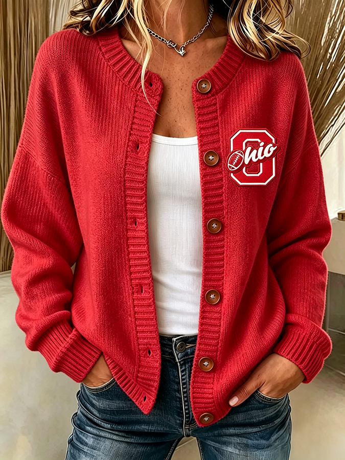 Women'S Casual Football Plant Knitted Cardigan Top