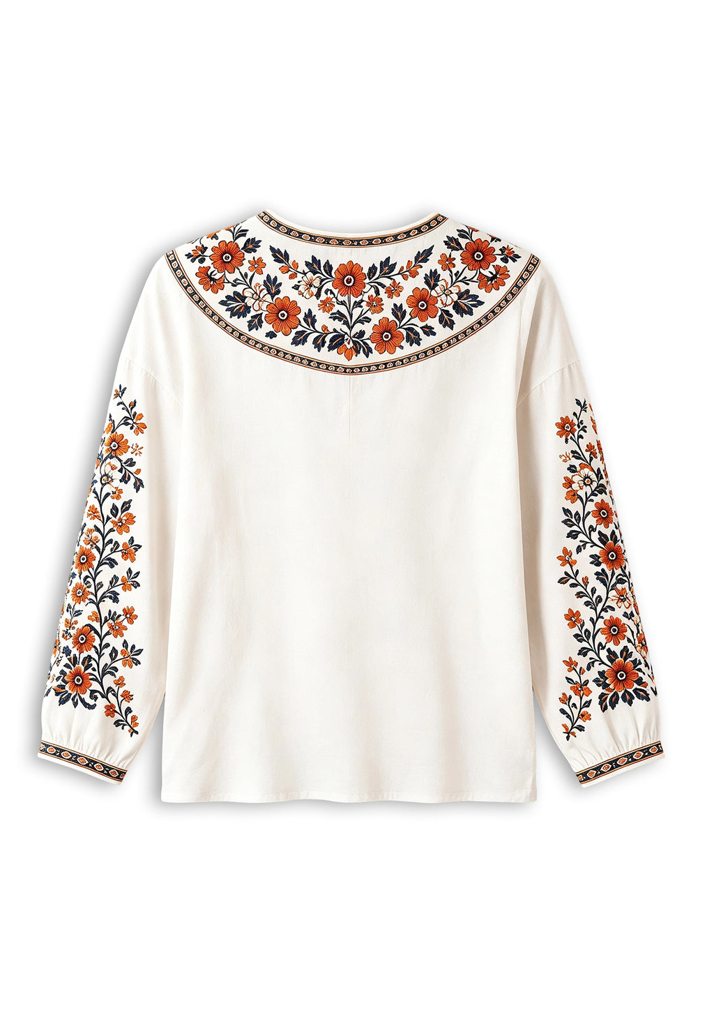 Women's Denver Broncos Boho Floral Printed V-Neck Long Sleeve Shirt