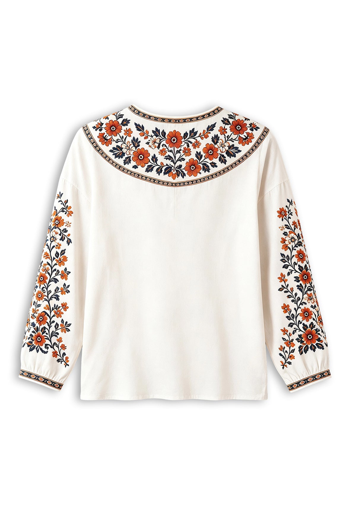 Women's Denver Broncos Boho Floral Printed V-Neck Long Sleeve Shirt