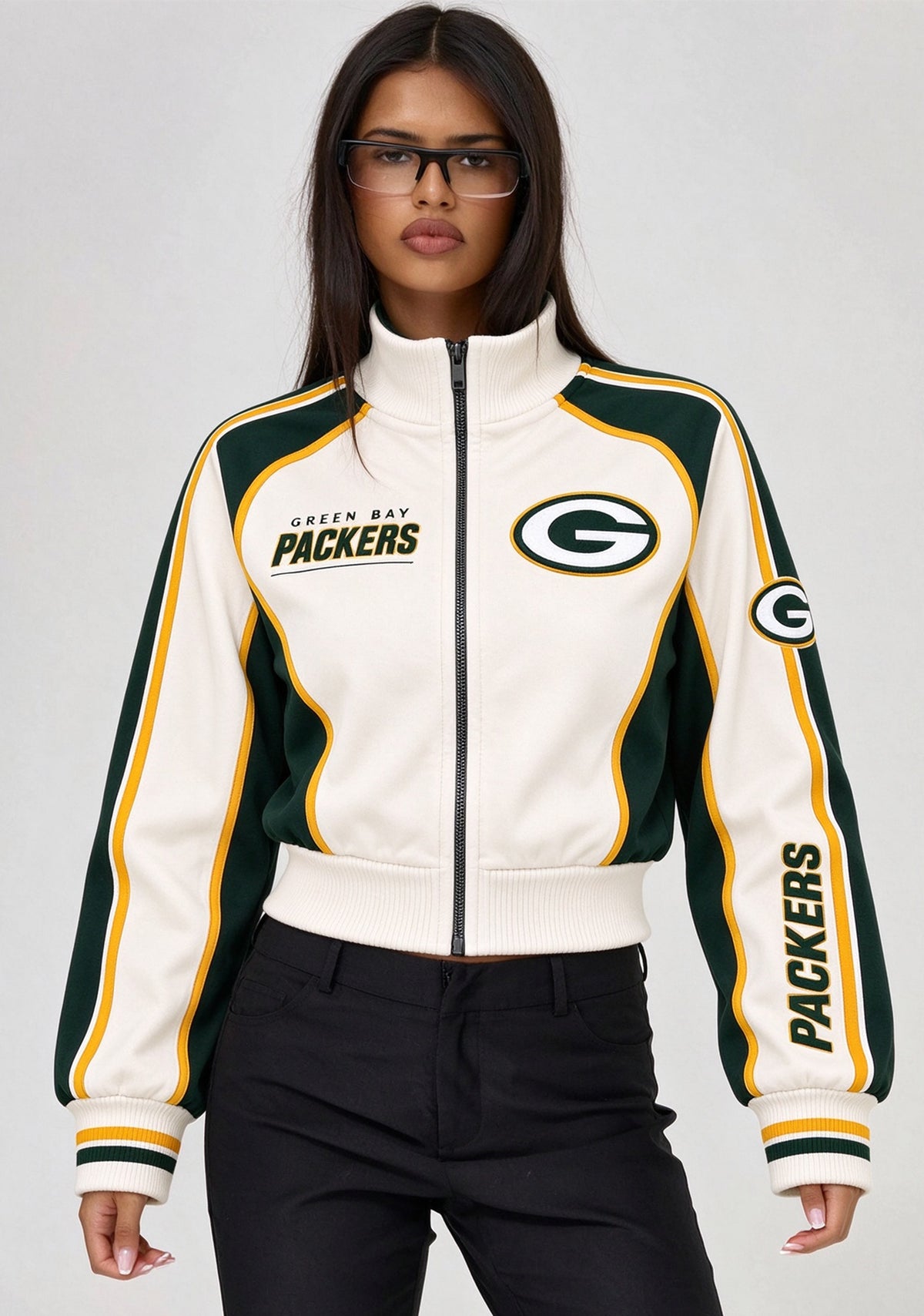 Women's Green Bay Packers Cropped Zip Up Track Jacket Main image