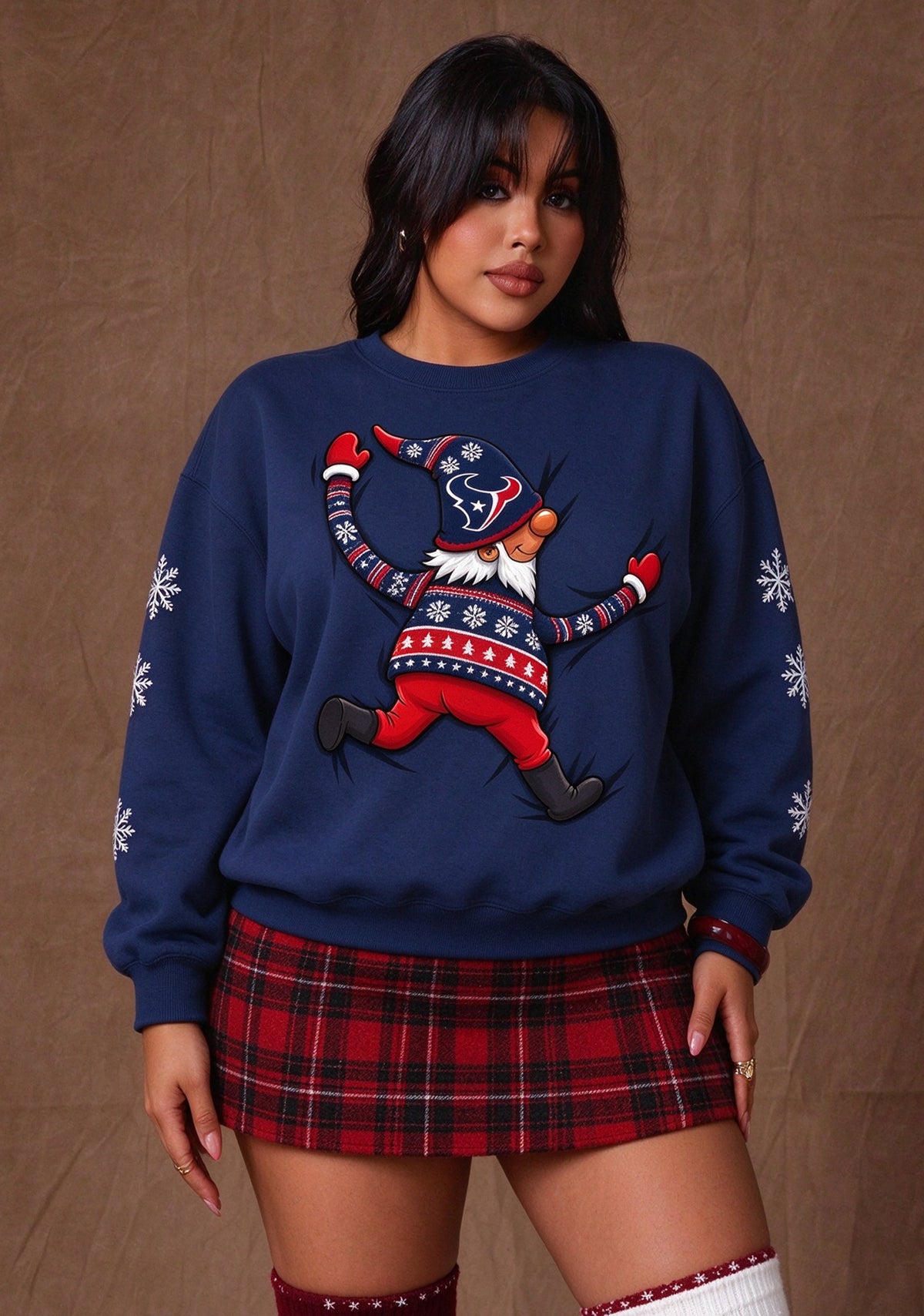 Women's Houston Texans Christmas Gnome Crewneck Sweatshirt