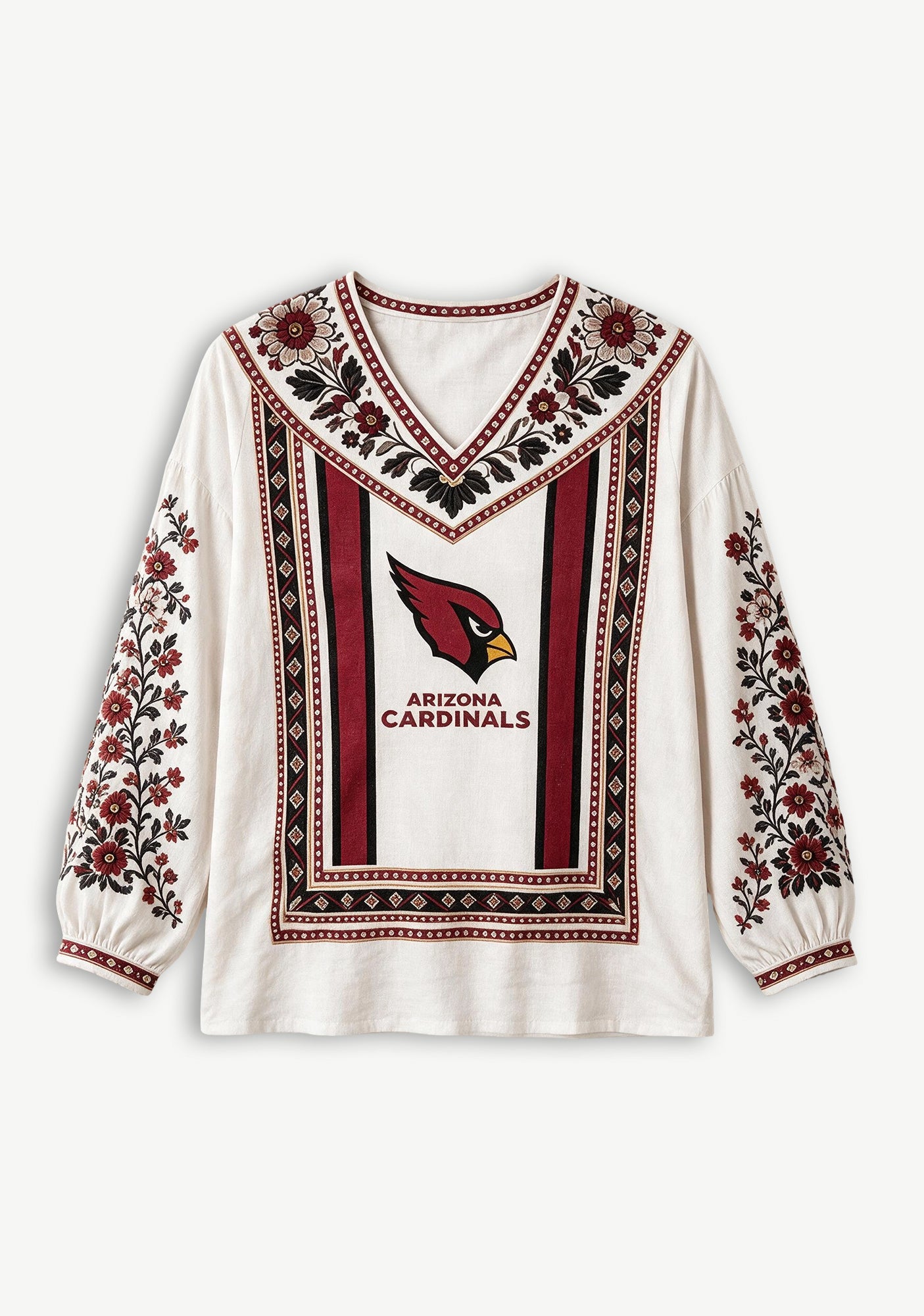 Arizona Cardinals Bohemian Floral Printed V-Neck Long Sleeve Shirt Secondary image