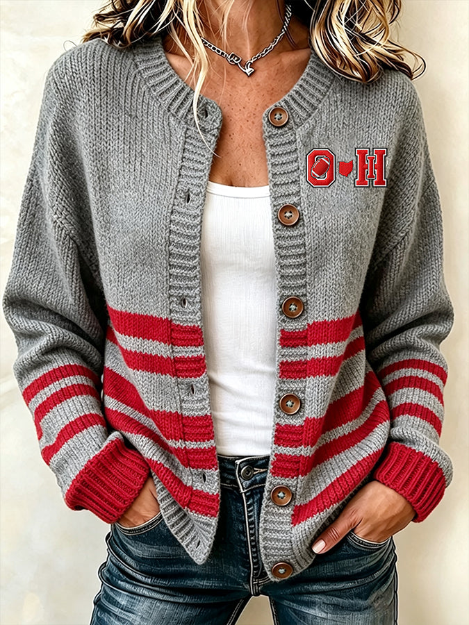 Women'S Casual Football Plant Knitted Cardigan Top Main image