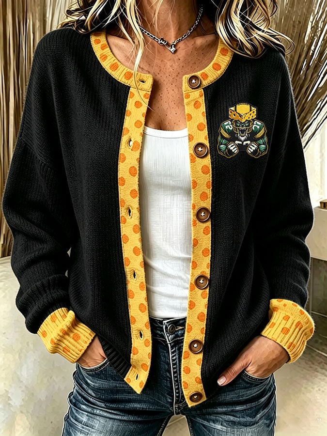 Women'S Casual Football Print Knitted Cardigan Top Secondary image