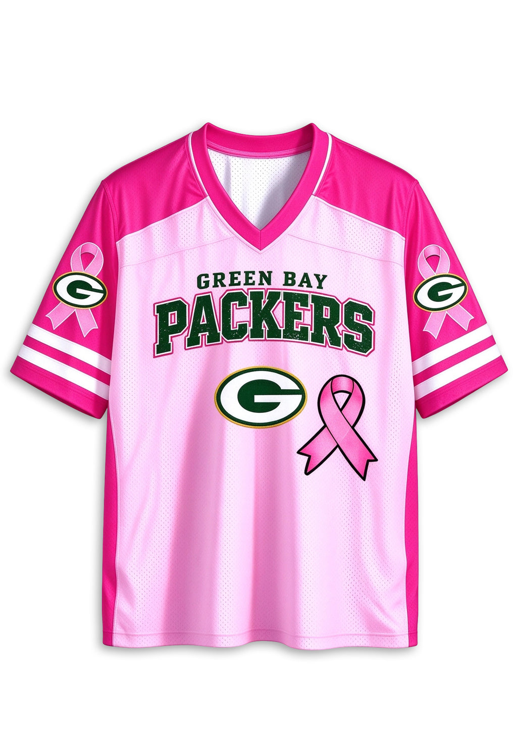 Women Green Bay Packers Breast Cancer Awareness Pink Ribbon Mesh Jersey
