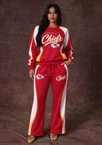 Women's Kansas City Chiefs Crewneck Sweatshirt & Flared Pants 2 Piece Set