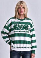 Women's Peace Love New York Jets Striped Crewneck Sweatshirt