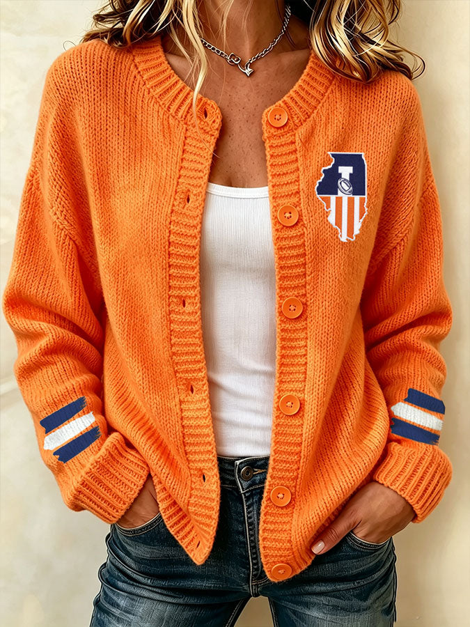 Women'S Casual Football Print Knitted Cardigan Top Secondary image