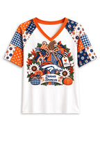 Women's Denver Broncos Patchwork Sleeve V-Neck Raglan T-Shirt
