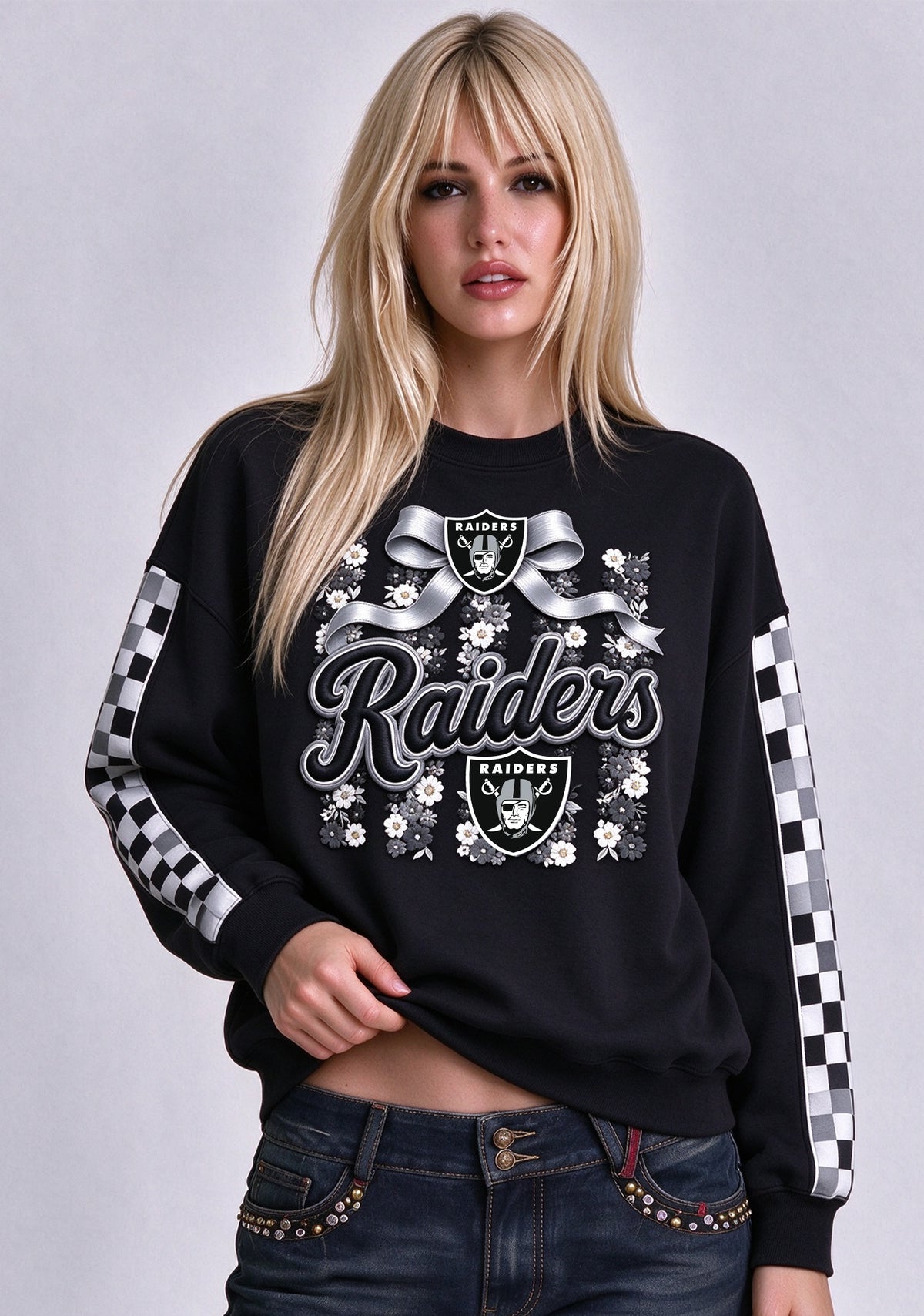 Women's Las Vegas Raiders Floral Bow Crewneck Sweatshirt