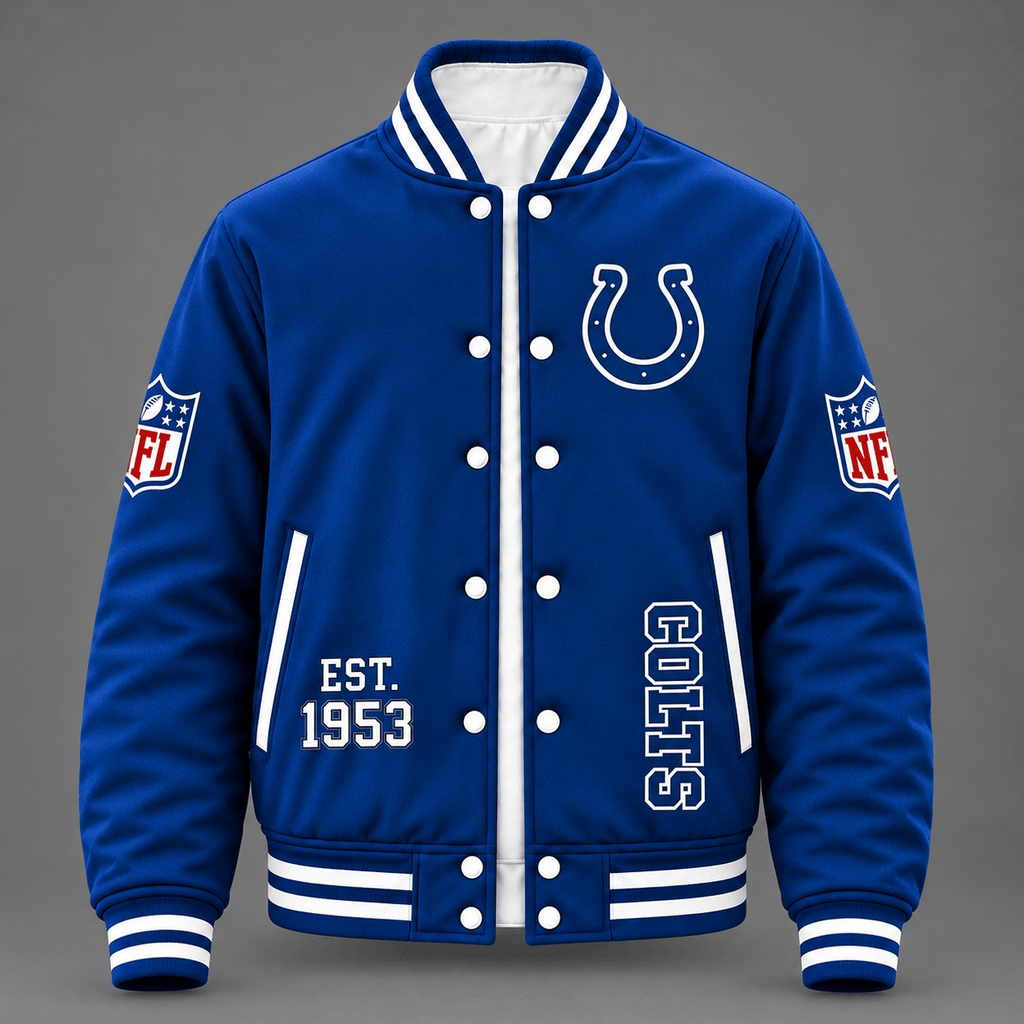 Unisex Indianapolis Colts Logo Printed Varsity Jacket