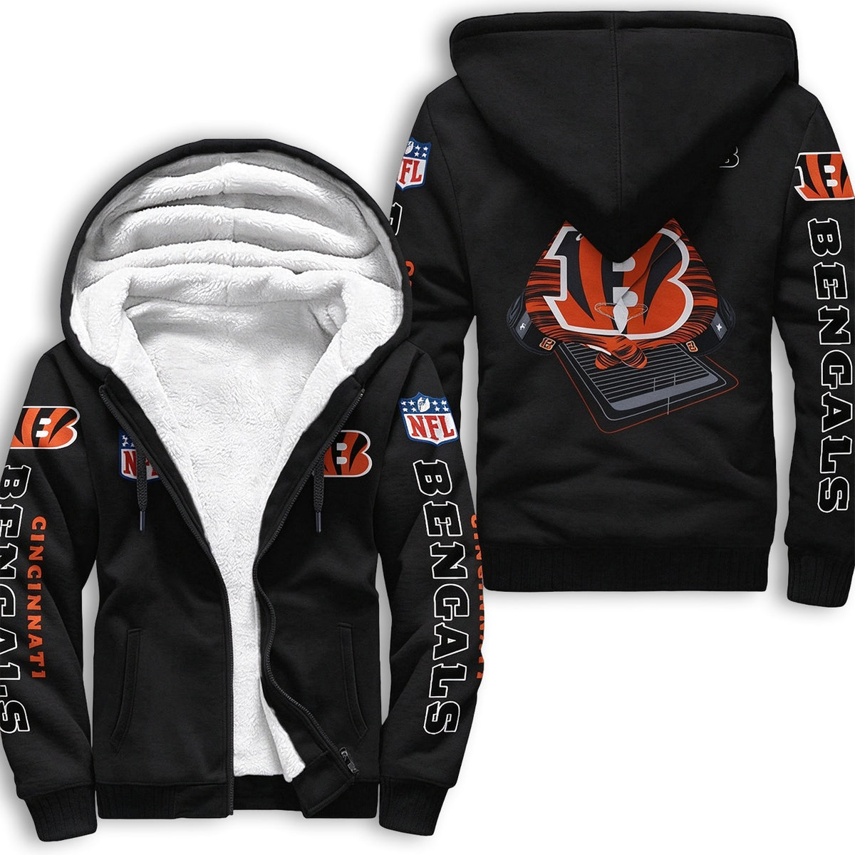 Cincinnati Bengals Fleece Lined Zip Up Football Fan Hooded Jacket Main image