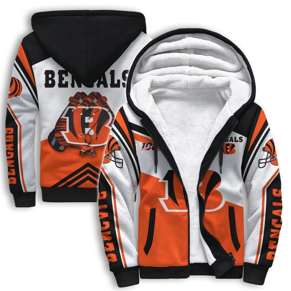 Cincinnati Bengals Color Block Fleece Lined Zip Up Football Fan Hooded Jacket