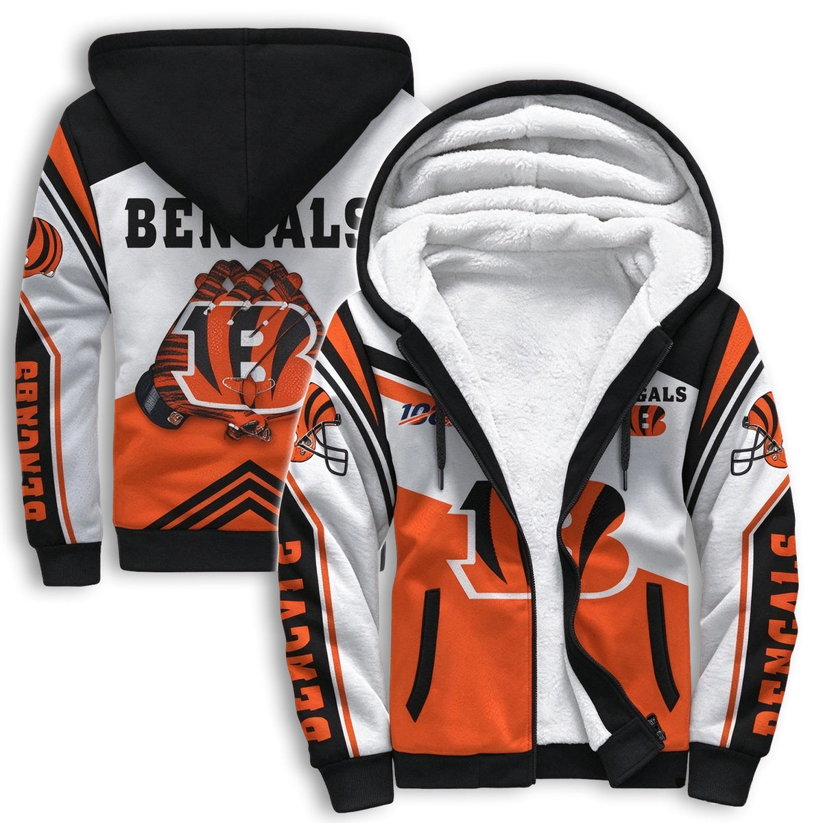 Cincinnati Bengals Color Block Fleece Lined Zip Up Football Fan Hooded Jacket