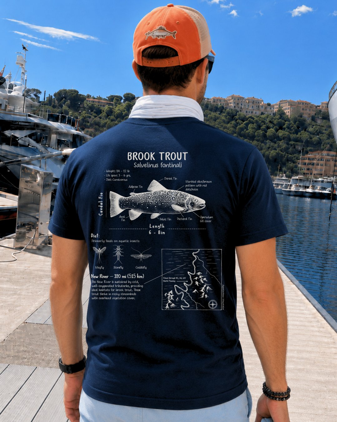 Brook Trout Anatomy Blueprint T-shirt
