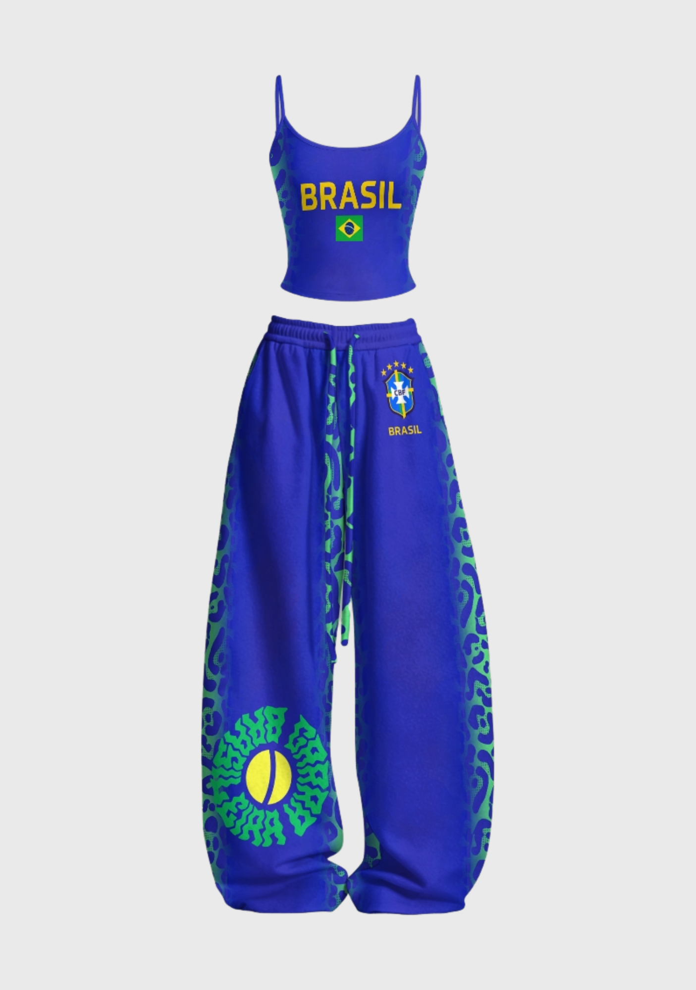 Brasil National Soccer Flag Graphic Tops & Elasticated Trousers Two-Piece Set Main image