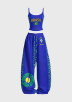Brasil National Soccer Flag Graphic Tops & Elasticated Trousers Two-Piece Set