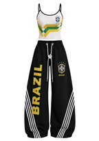 Brazil CBF Chevron Stripe Fan Tops & Elasticated Trousers Two-Piece Set