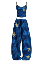 France FFF Golden Rooster Star Striped Tops & Elasticated Trousers Two-Piece Set