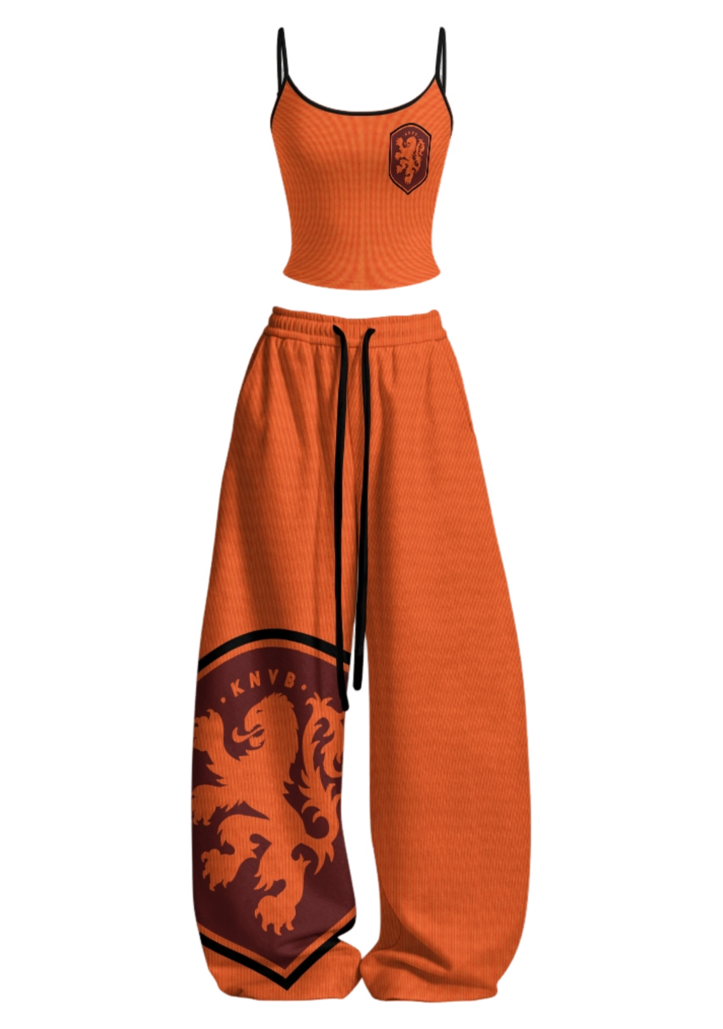 Netherlands KNVB Lion Ribbed Fan Tops & Elasticated Trousers Two-Piece Set