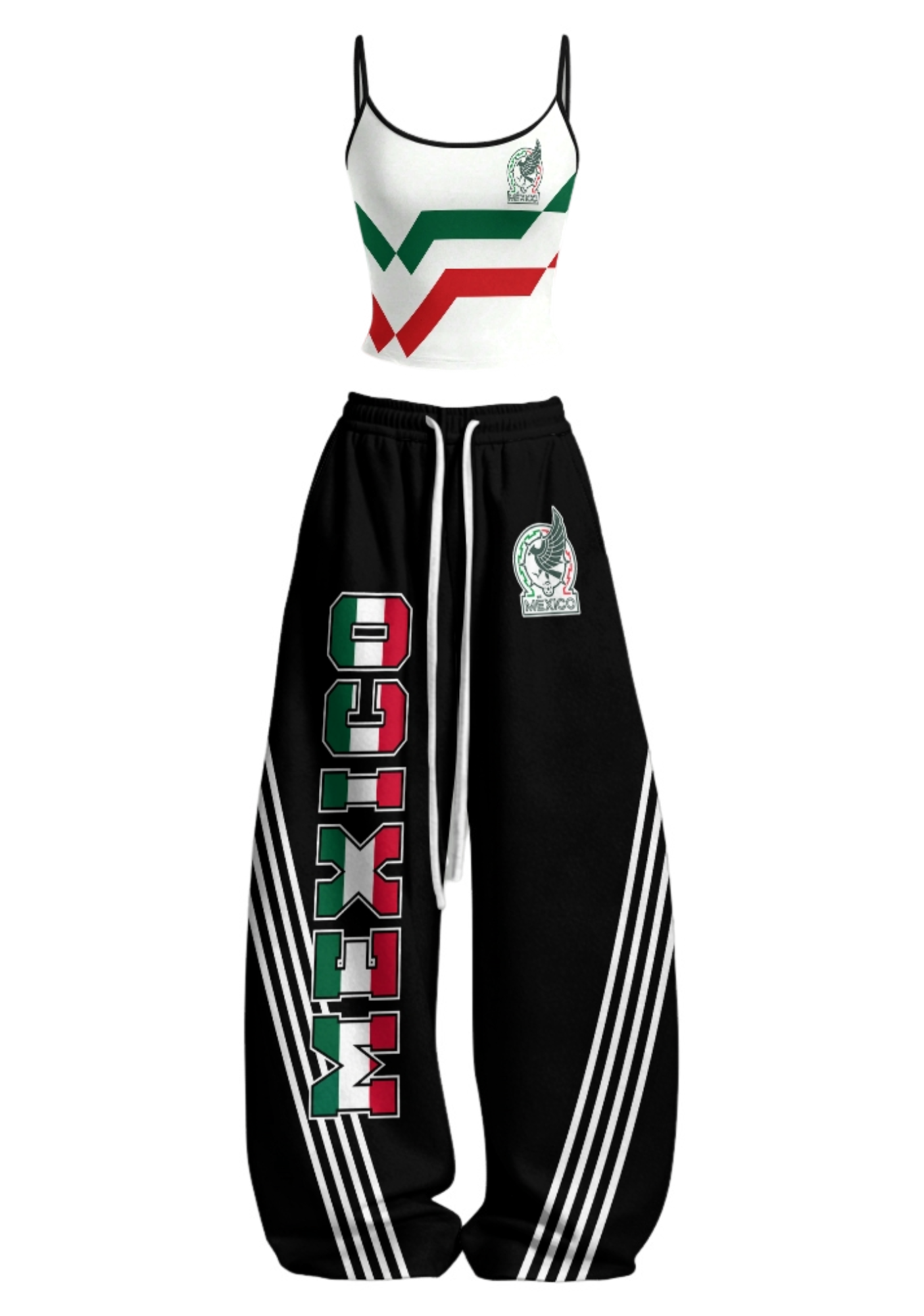 Mexico Flag Letter Graphic Tops & Elasticated Trousers Two-Piece Set