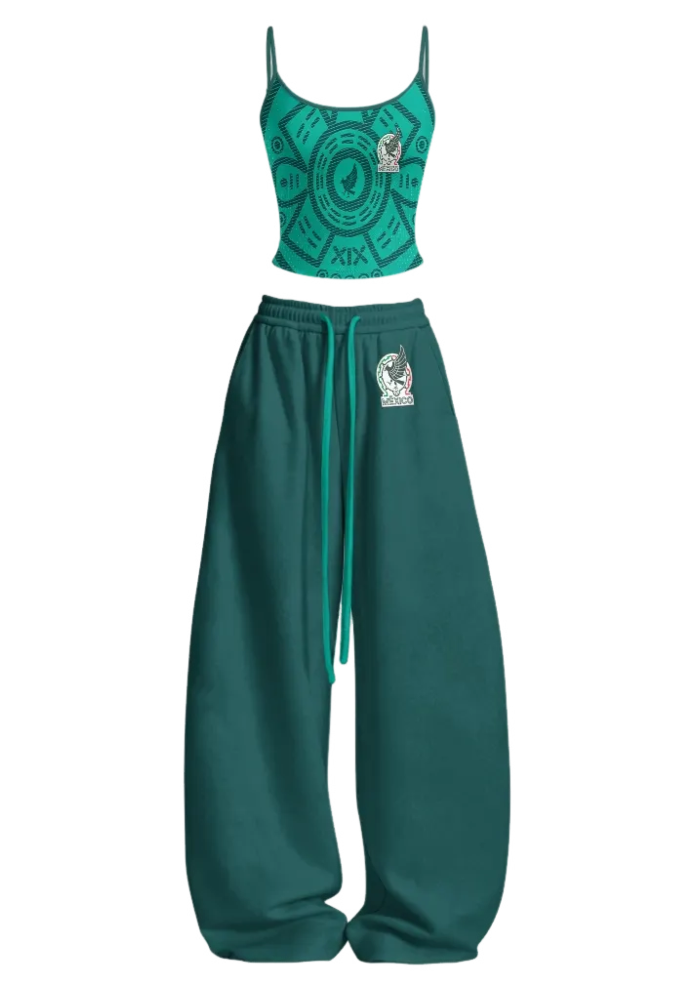 Mexico Aztec Pattern Eagle Crest Tops & Elasticated Trousers Two-Piece Set Main image