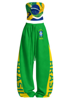 Brazil Flag BRASIL Letter Fan Tops & Elasticated Trousers Two-Piece Set