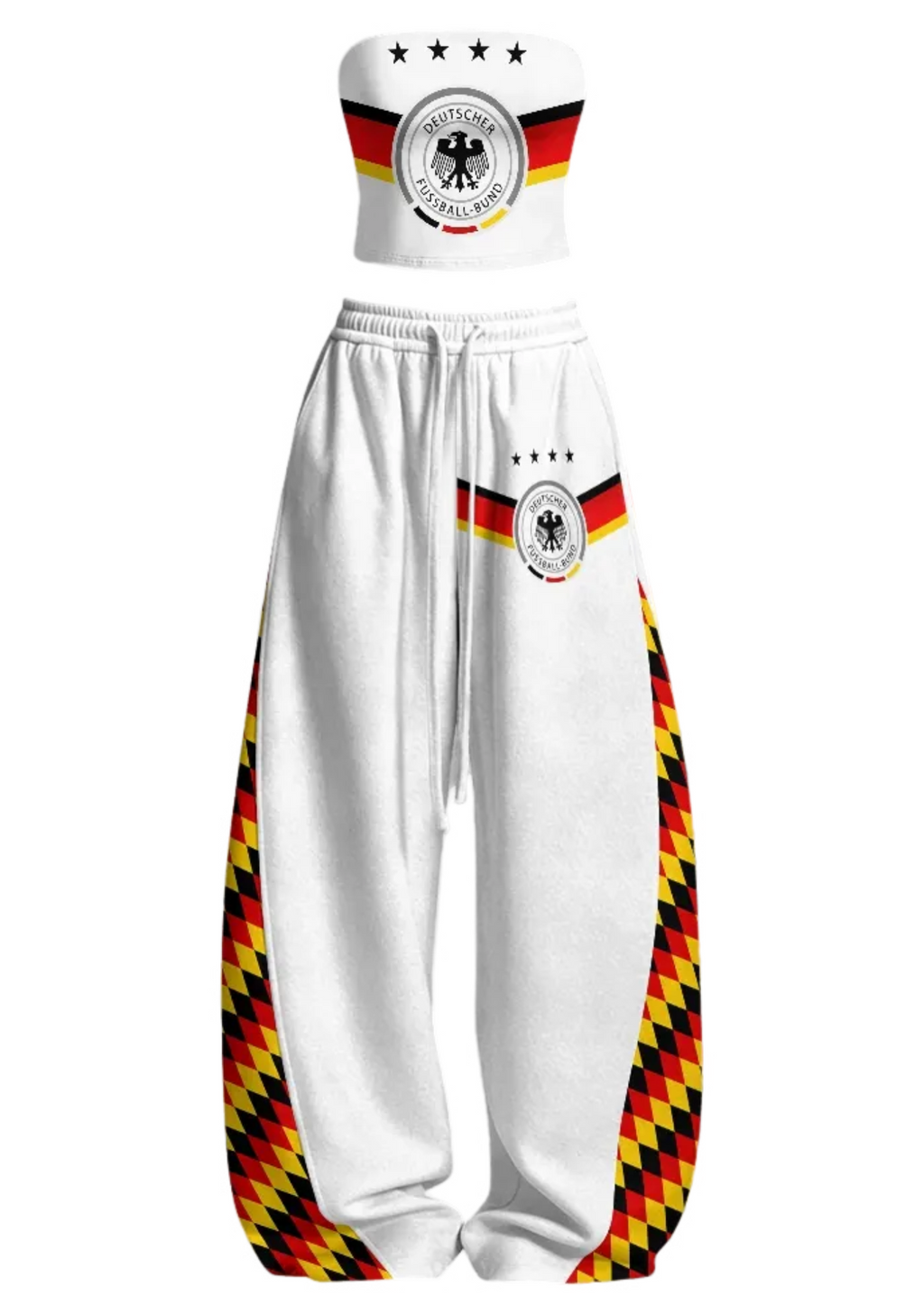 Germany 4 Stars DFB Flag Check Tops & Elasticated Trousers Two-Piece Set