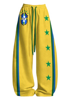 Yellow Brazil National Team Soccer Tops & Elasticated Trousers Two-Piece Set