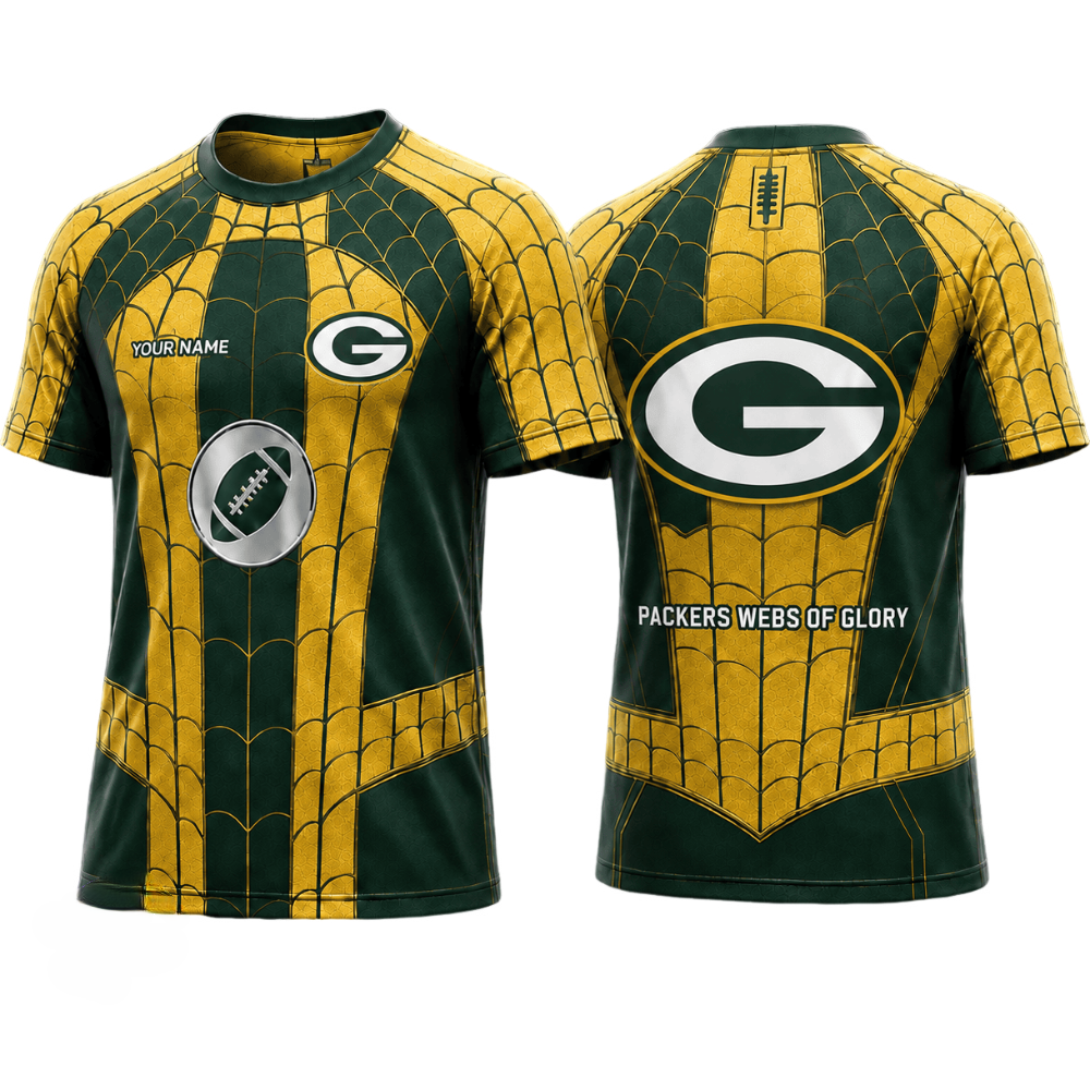 Spider Web Print Green Bay Packers Printed T-Shirt