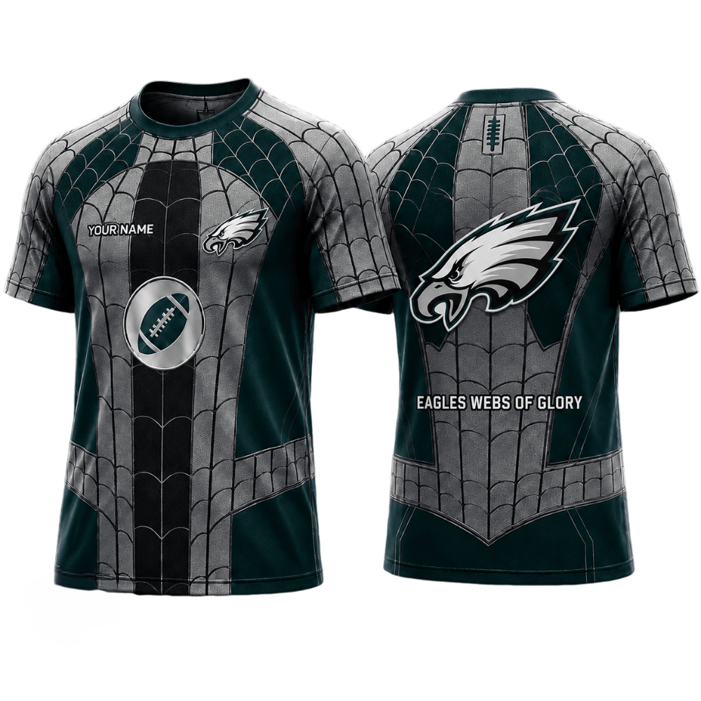 Spider Web Print Philadelphia Eagles Printed T-Shirt