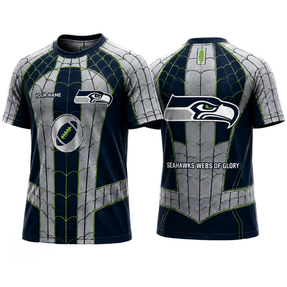 Spider Web Print Seattle Seahawks Printed T-Shirt