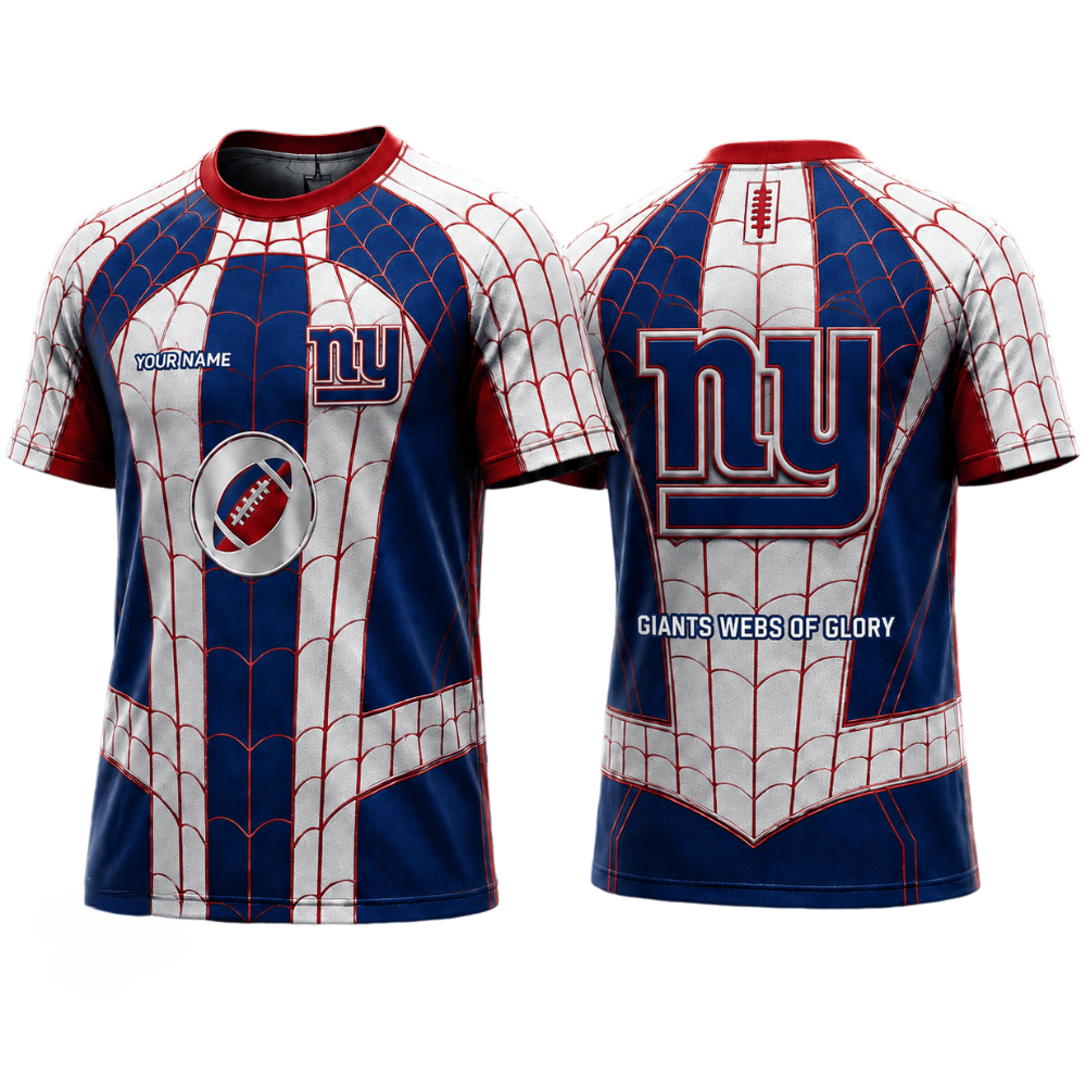 Spider Web Print New York Giants Printed T-Shirt